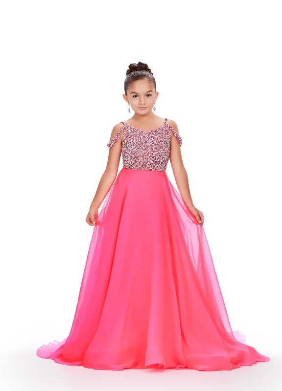 Winter Warm - Up Sale Ashley Lauren Kids 8220 Size 4 Hot Pink Beaded Bustier A-Line Off The Shoulder Sweetheart Neckline Chiffon Gown