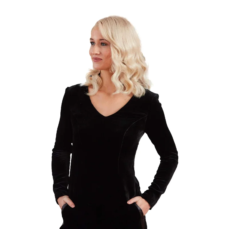 Stylish Statements J. Peterman Women's Fitted Blouse - Not-A-Jumpsuit Velvet Blouse - Black