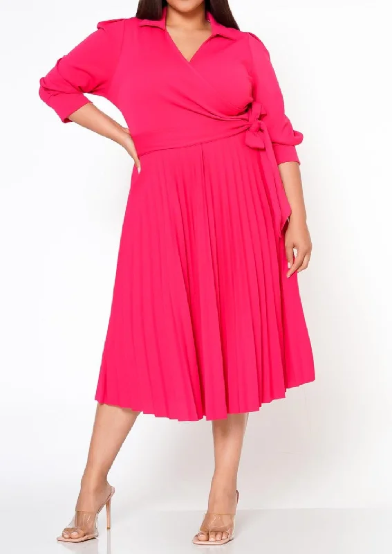 Shop Sales Hi Curvy Plus Size Women Pleated Flare Midi Dress