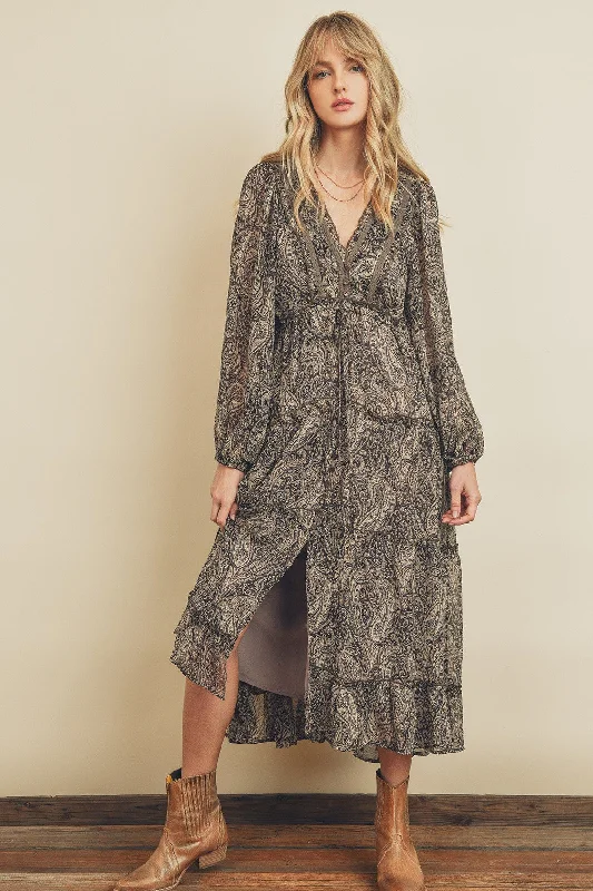 Bid Farewell To The Old Season Sadie Paisley Print Midi Dress