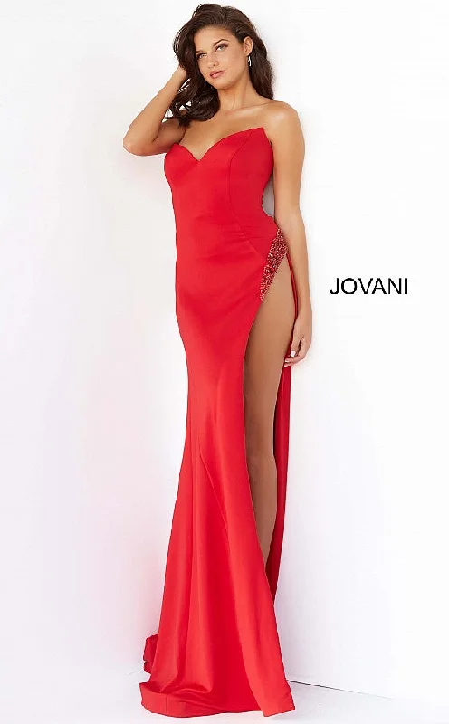 Top Deals Jovani 07138 Prom Dress Strapless V Neckline Embellished High Side Slit Evening Gown