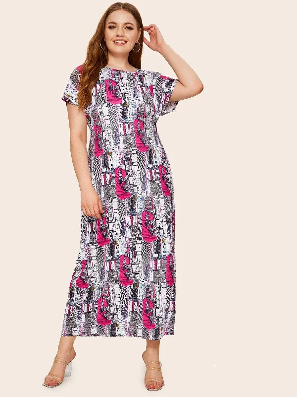 Final Clearance Plus Abstract Print Maxi Dress