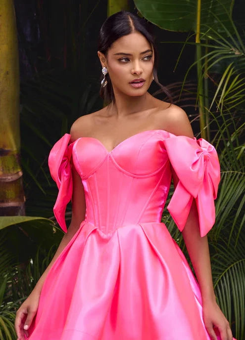 Limited Time Offers Ashley Lauren 11871 Size 6,12,14 Hot Pink Long Bow off the shoulder Dress Corset A Line Pageant Gown Pockets