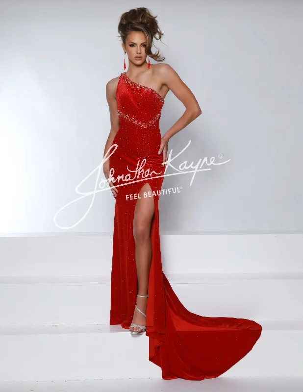 Unbeatable Prices Johnathan Kayne 2963 Size 4 Red Velvet One Shoulder Pageant Dress Cape Cutout Back Slit Formal Gown