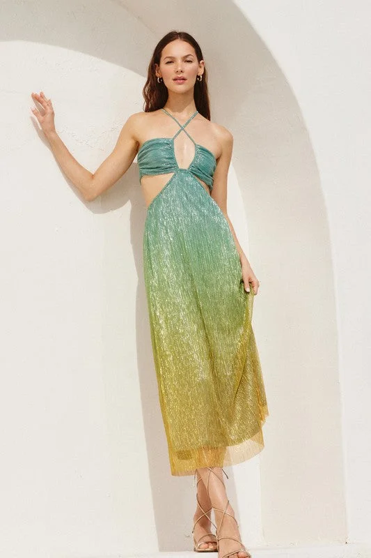 Trendy Attire For Her Meet Me In The Bahamas Shimmer Ombre Midi Dress