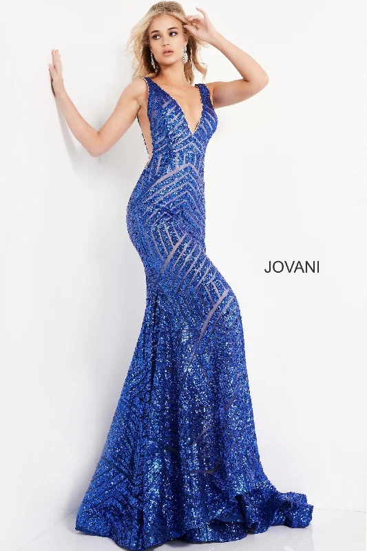 Celebrate With Big Savings Jovani 59762 Long Prom Dress Sequin Embellished Mermaid Prom Dress Pageant Gown plunging neckline