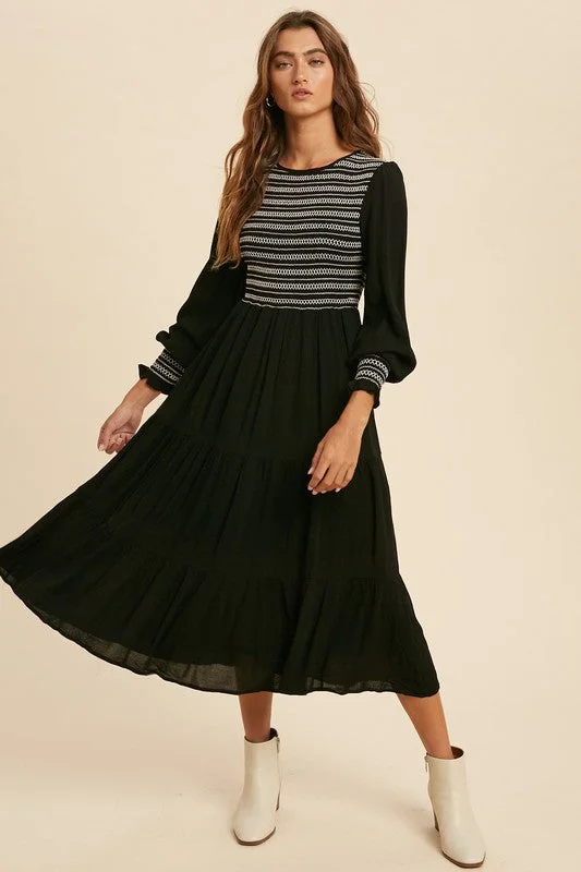 Ride The Style Wave Jamie Smocked Midi Dress in Black