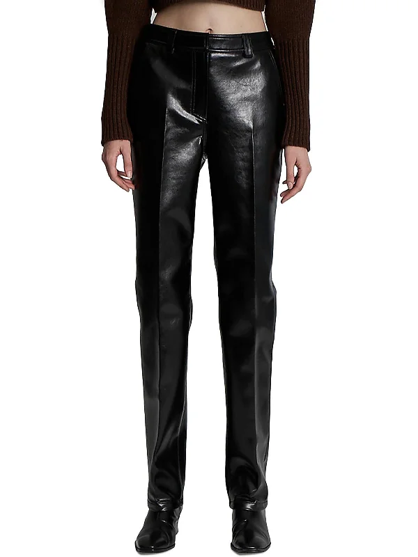 Holiday Sale Womens Faux Leather High Rise Straight Leg Pants