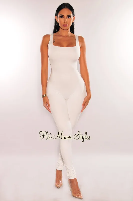 Athleisure Wear Special Offer HMS Essential: White Spaghetti Strap Perfect Fit Jumpsuit