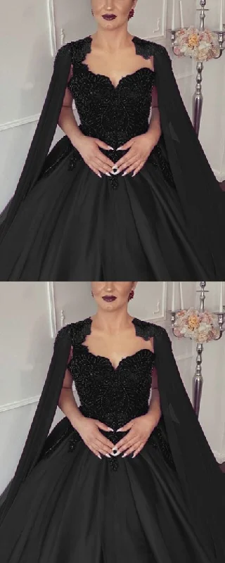 Casual Yet Stylish Separates Unique black wedding dress with beaded corset and cape back prom dress   cg18101