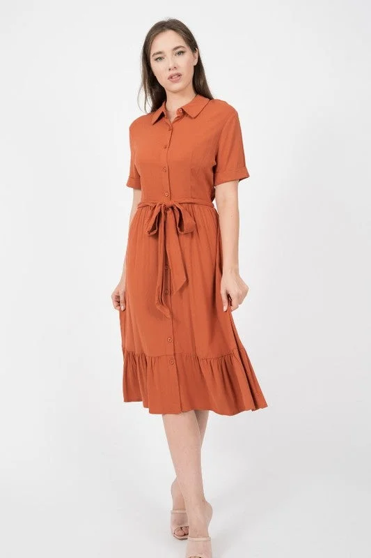 Signature Style Essentials Jayda Midi Dress in Rust