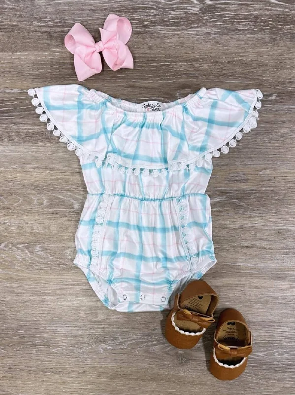 Limited Time Deal Spring Blue Plaid Baby Girl Romper