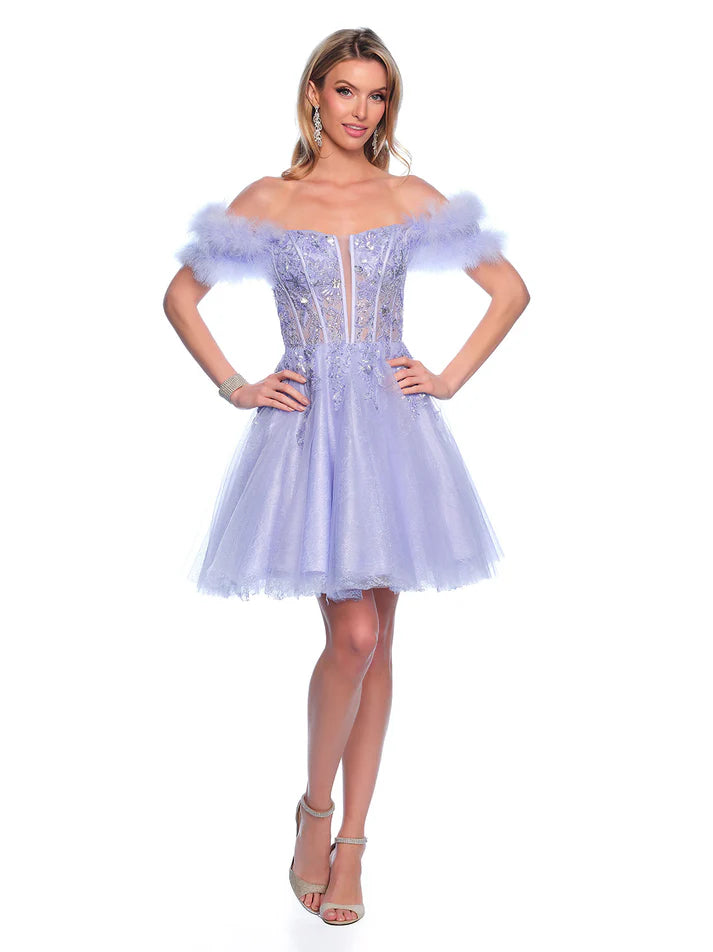 Unbeatable Deals Dave & Johnny 11775 Size 00, 10 Blue Shimmer Lace A Line Feather Homecoming Dress off the shoulder Cocktail Gown