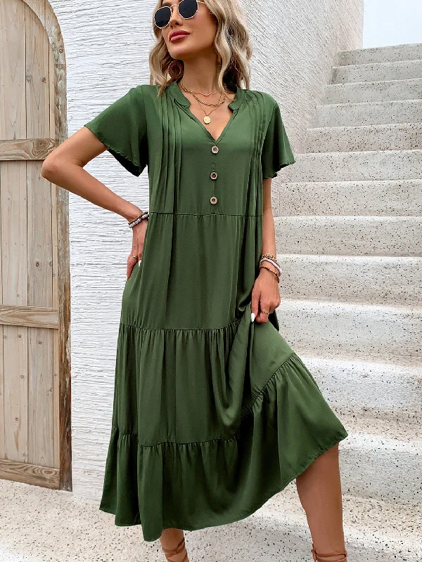 Flash Sales Tiered Notched Short Sleeve Midi Dress