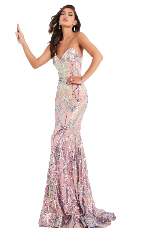 Flash Sale, Don't Miss Jovani 05100 sz 8 Pink Fitted Sequin Mermaid Prom Dress Strapless Pageant Gown