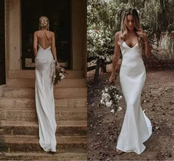 Clearance Event Backless Sexy Wedding Dresses Mermaid Spaghetti Straps Boho Rustic Bride Dress For Women    cg25093