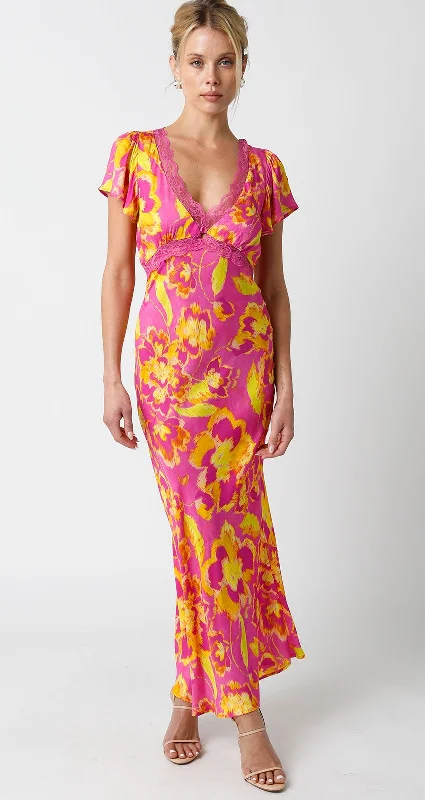 Discounts On Casual Weekend Styles Anyone But You Pink and Yellow Print Maxi Dress