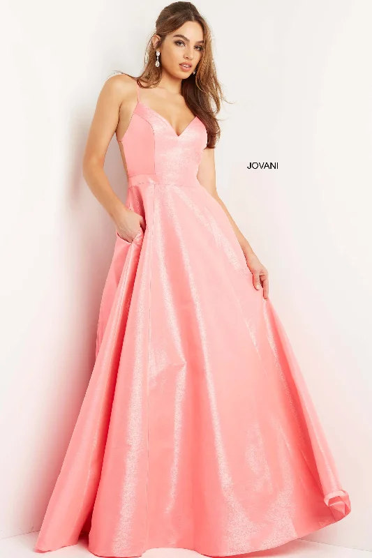 From Casual To Classy Jovani 08156 Size 2 Hot Pink Long Ballgown Prom Pageant Gown Pockets V Neck Dress