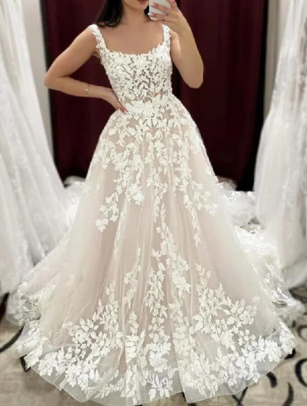 Eclectic Style Wardrobe Women Lace Appliques Wedding Dresses Long A-Line Bridal Gowns YWD079