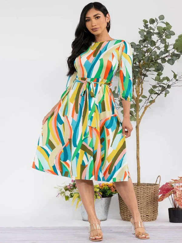 Trend Setting Wardrobe Avril Plus Size Fit & Flare Midi Dress in Geo Print