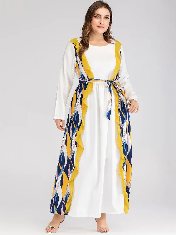 Great Deals On Ethnic Cultural Wear Plus Contrast Striped Print Belted Maxi Dress