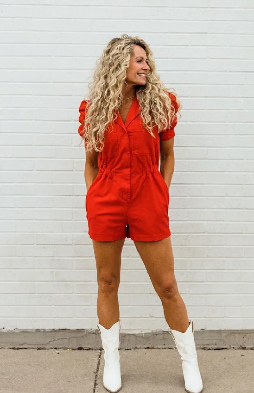 Trendy Fashion Sale Skyler Romper-Red