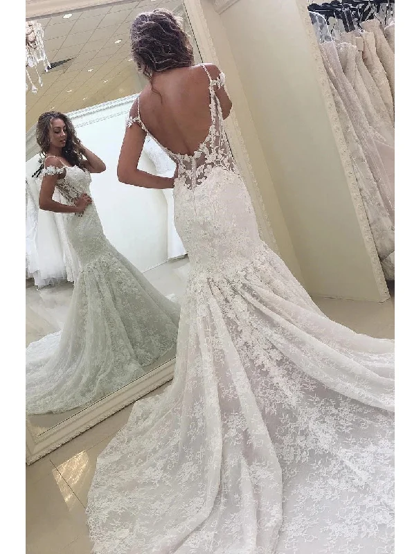 Unleash Your Trend Driven Style Lace Appliques Backless Wedding Dresses Sleeveless Mermaid Bridal Gown OW687