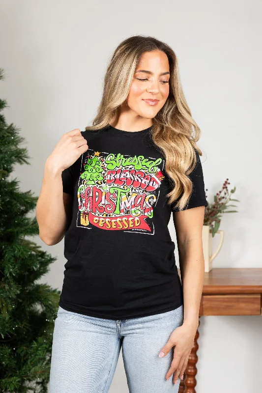 Latest Trends Black Christmas Obsessed Graphic Tee