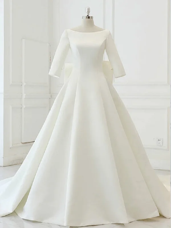 Limited Time Offer White Satin Backless 3/4 Sleeve Wedding Dress Party prom Dresses    cg21367