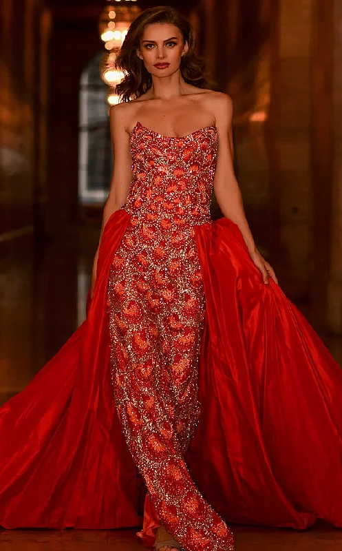 Insane Discount Onslaught Jovani S04603 Orange Couture Pageant Dress overskirt beaded Gown Red Carpet