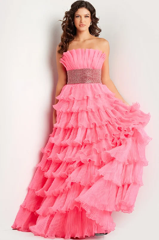 Today Only Jovani 26314 Hot Pink Prom Dress Ball Gown Pleated Ruffle Skirt