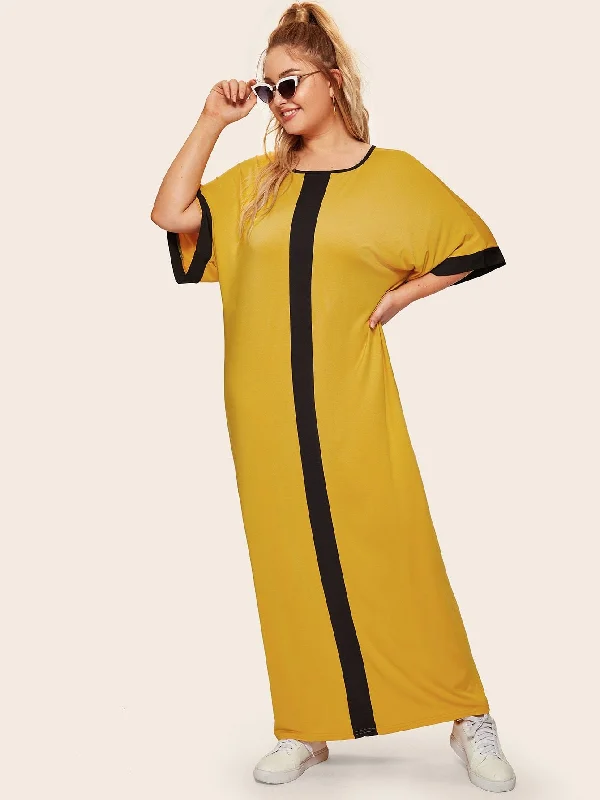 Y2K Nostalgic Fashion Look Plus Contrast Panel Maxi Dress