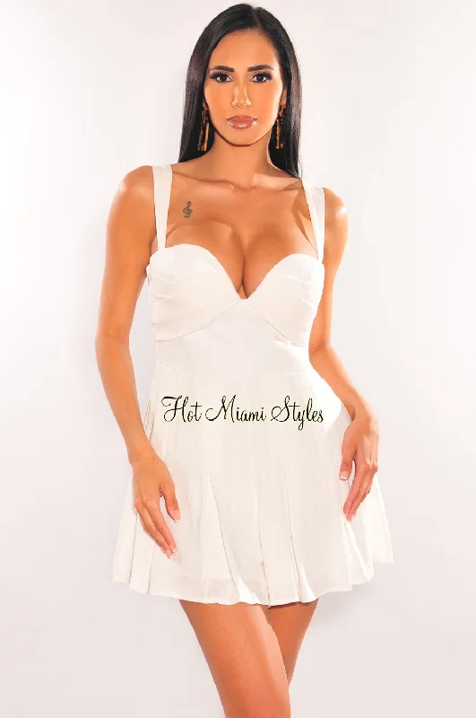 Fashion Frontiers White Linen Padded Sleeveless Sweetheart Romper