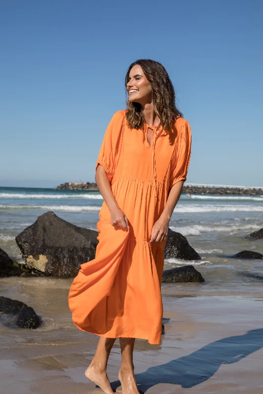 Effortless Sophistication Roamer Midi Dress | Tangelo Orange | FINAL SALE