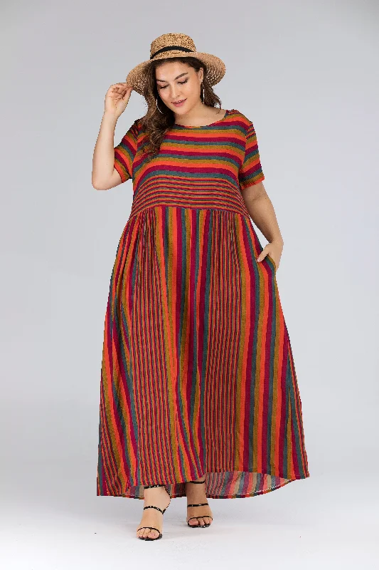 Hollywood Glam Award - Show Style Plus Multicolor Striped Maxi Dress