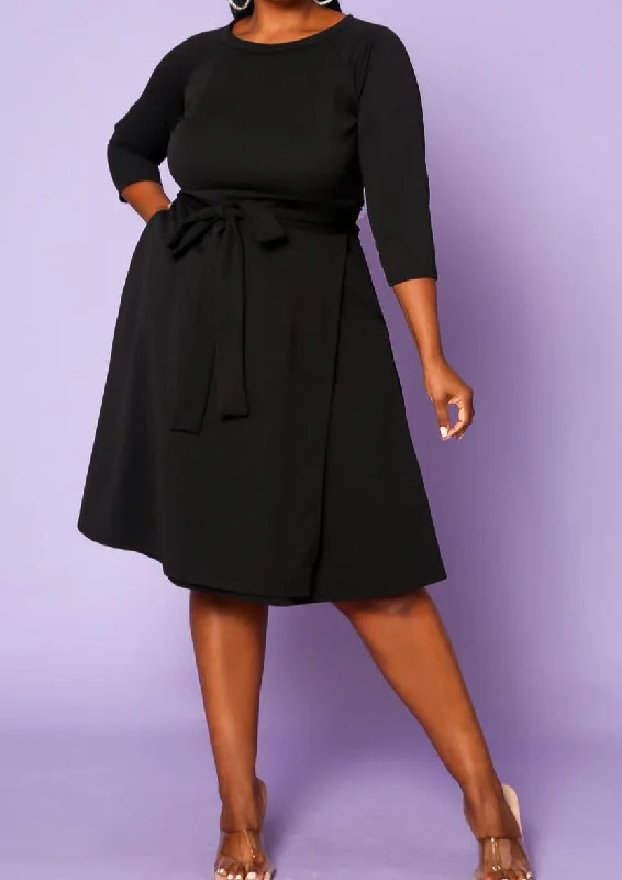 Style Without Limits HI CURVY Plus Size 3/4 Sleeves Wrap Midi Dress with pocket Made In USA