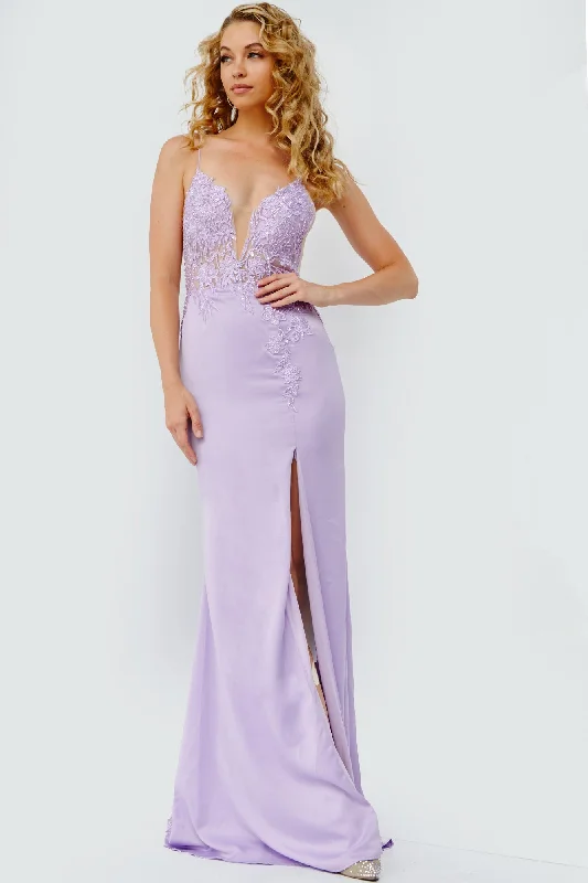 Exclusive Discount Jovani 23124 Lace Bodice Plunging Neckline Prom Dress Lace Train Evening Gown