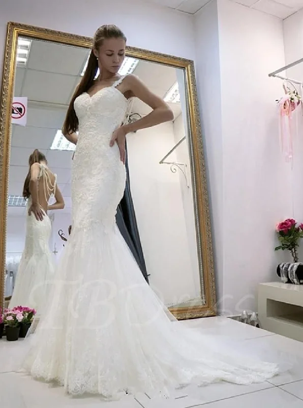 Get The Latest Trends Spaghetti Straps Backless Wedding Dresses Mermaid Bridal Dresses OW685