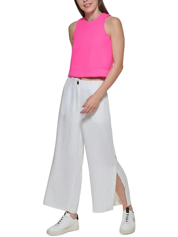 Parisian Effortless Chic Style Womens High Waist Crop Wide Leg Pants