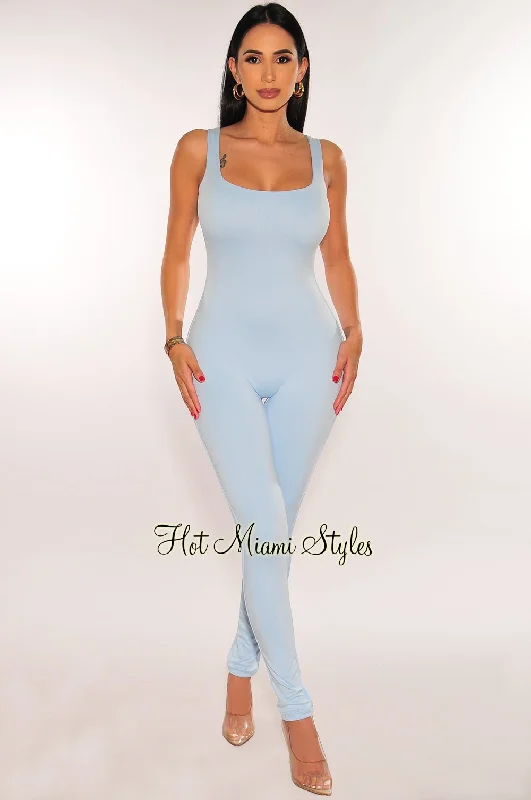 Style Your Wardrobe HMS Essential: Baby Blue Spaghetti Strap Open Back Perfect Fit Jumpsuit