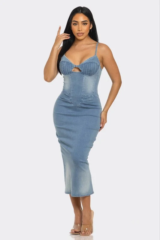 Exclusive Discounts ATHINA CASUAL LIGHT WASHED DENIM MIDI DRESS