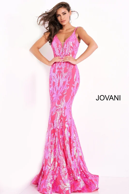 Quick Grab Deals Jovani 3263 Size 2 Hot Pink Prom Dress Long Fitted Mermaid Sequin Pageant Gown V Back