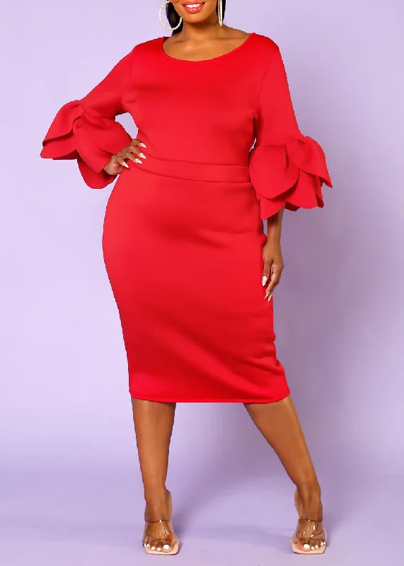 Seize Bargains Hi Curvy Plus Size Women Elegant Form Fitting Midi Dress