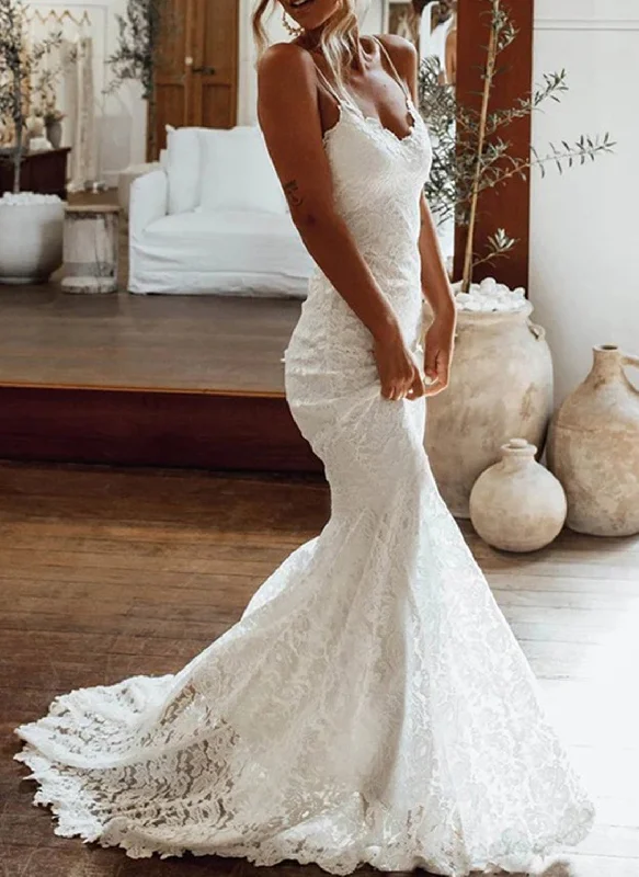 Feminine Soft - Hued Styles Women Lace Appliques Wedding Dresses Long Mermaid Bridal Gowns YWD117