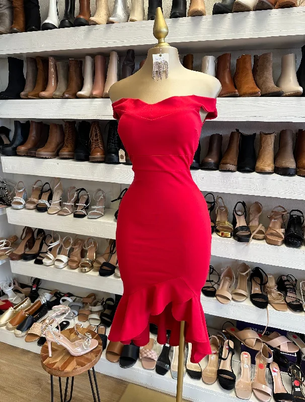 Spring Fling Sale Red Off Shoulder Midi Dress