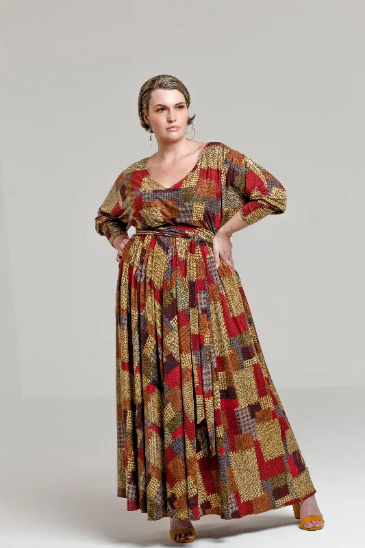 Huge Price Cut PLUS SIZE PATCH PRINT MAXI DRESS- JIBRI