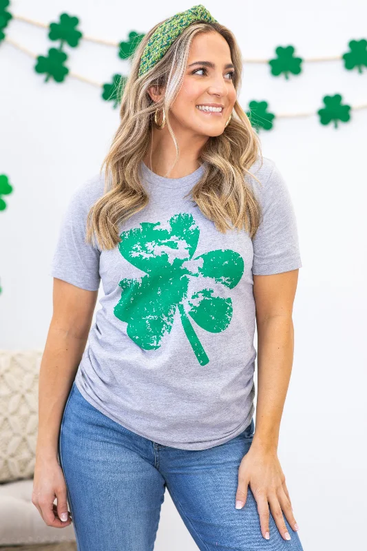 Season Sale Heather Grey Distressed Clover Graphic Tee