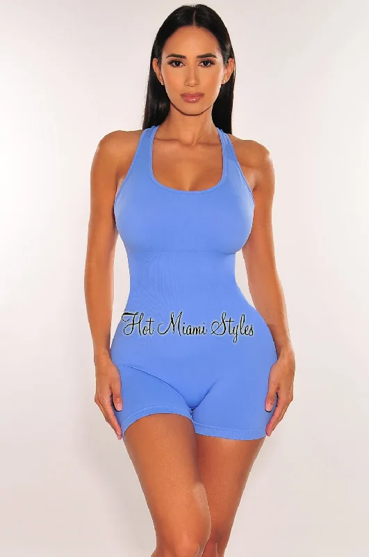 Season Offer HMS Fit: Periwinkle Sleeveless Round Neck Snatched Romper