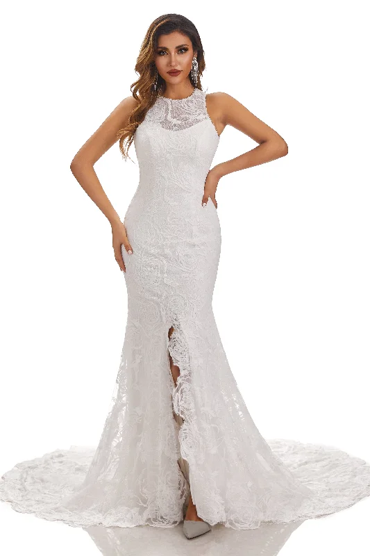 Fashion Deal Charming Mermaid Bateau Sleeveless Wedding Dress With Lace Appliques