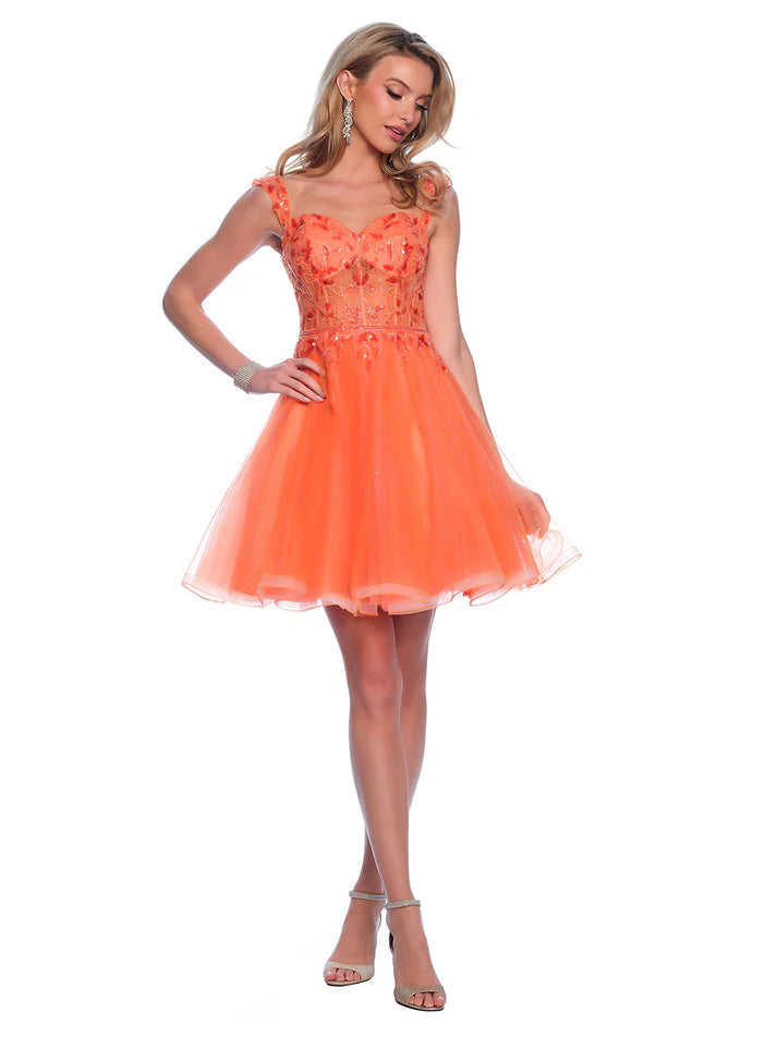 Flash Sale Now Dave & Johnny 12038 Size 4 Orange Beaded Shimmer Homecoming Dress off the shoulder A Line Gown